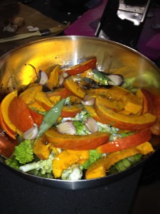 Scallops St. Jacques with Roasted Vegetables and Fennel Salad