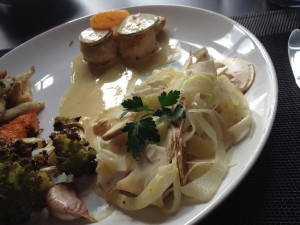 Scallops St. Jacques with Roasted Vegetables and Fennel Salad