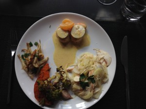 Scallops St. Jacques with Roasted Vegetables and Fennel Salad