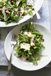 Winter Arugula Salad with Pomegranate, Pear and Stilton Cheese