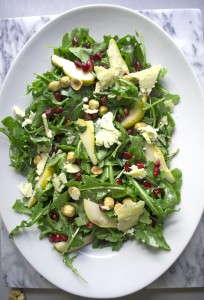 Winter Arugula Salad with Pomegranate, Pear and Stilton Cheese
