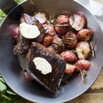 Pan Seared Hanger Steak with Roasted Radishes