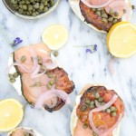 Bagels and Lox with Roasted Tomatoes and Pickled Onions