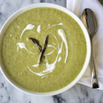 Roasted Asparagus Soup with Lemon Thyme Creme Fraiche